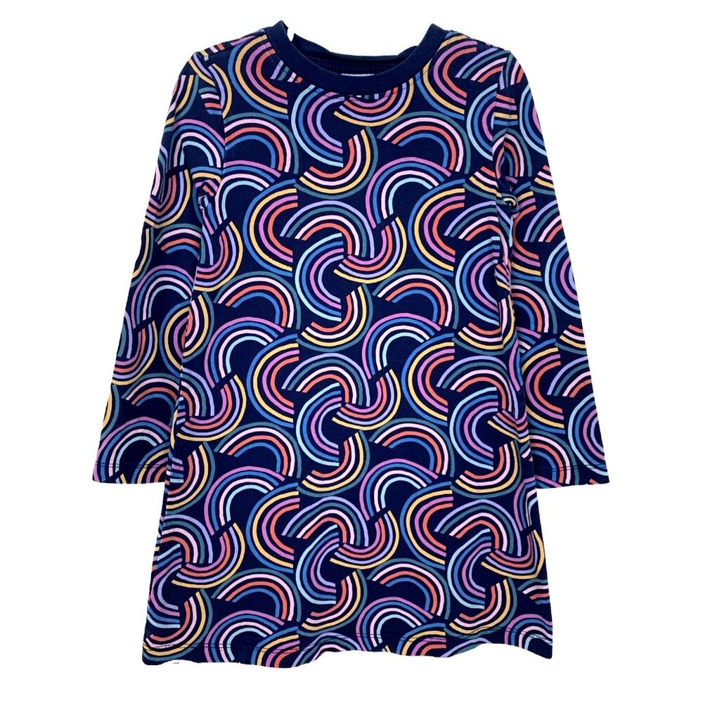 Hanna Andersson Girls 110 5 Long Sleeve T Shirt Dress Navy Blue Rainbow Print